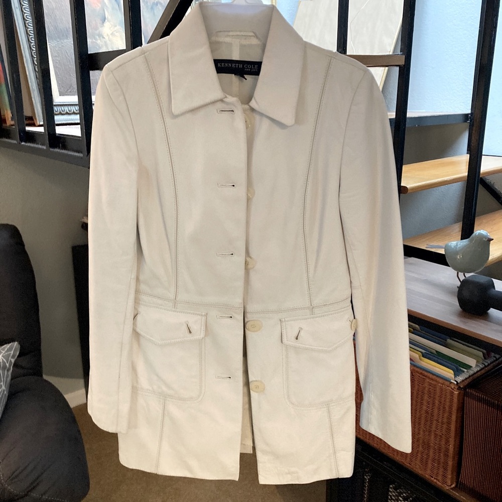 Kenneth Cole Bone White Leather Coat